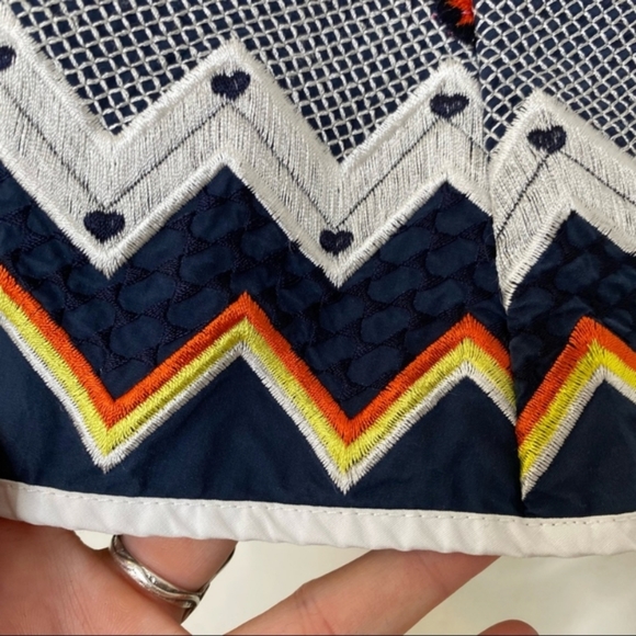 Prada Embroidered Peasant Blouse Floral Crochet 100% Cotton Navy Blue Colorful S - Picture 4 of 13